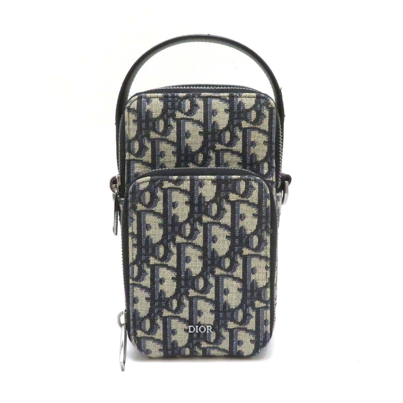 Dior ディオール オブリーク マイクロポーチ ネイビー ジャカード/レザー 2OBCA326YSE ショルダーバッグ【中古】430
