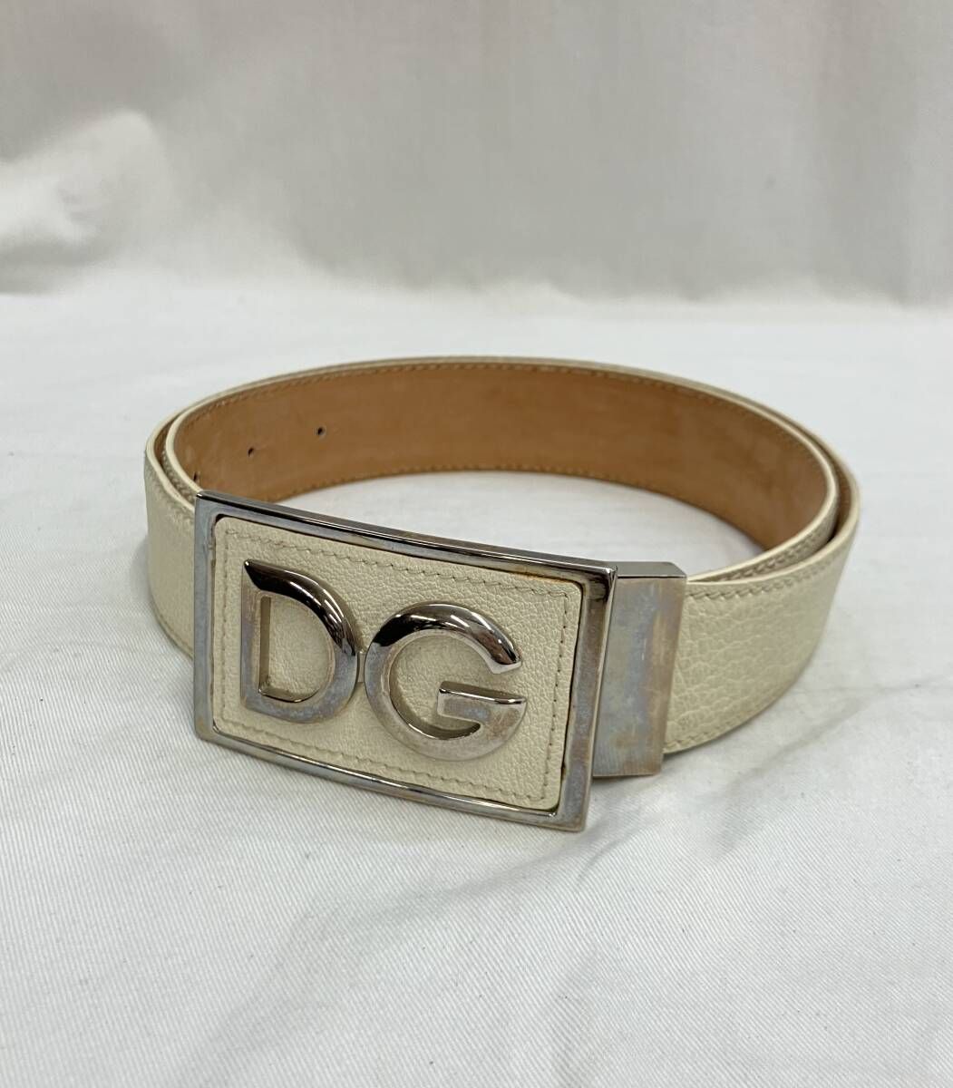 Dolce&Gabbana ドルチェ&ガッバーナ レザー ベルト オフホワイト 白 DGロゴプレート イタリア製