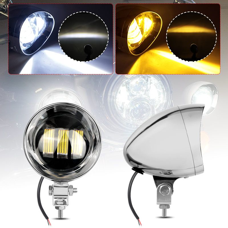 クロームオートバイ用 LED ヘッドライト補助ランプ 12V 2個セット