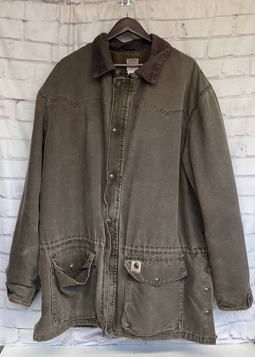 Carhartt ｶｰﾊｰﾄ ﾀﾞｯｸﾗﾝﾁｺｰﾄ ｻｲｽﾞXXL ｳｴｽﾀﾝﾖｰｸ ｺｰﾃﾞｭﾛｲ襟 ﾄﾞﾛｰｺｰﾄﾞ ｻｲﾄﾞｽﾘｯﾄ 冬