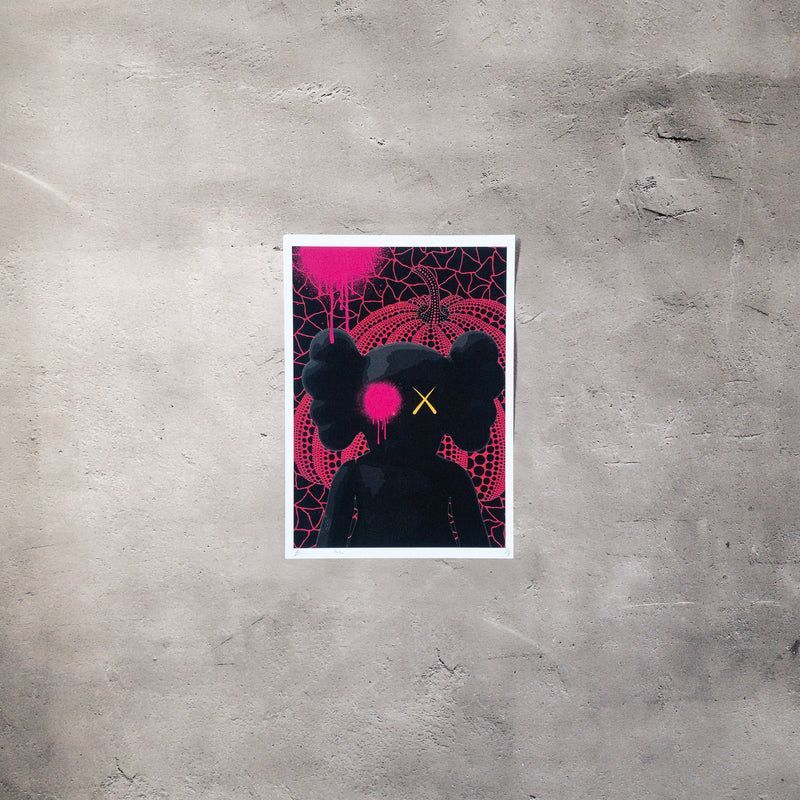 DEATH NYC｜KAWS・草間彌生モチーフ Pink｜サイン・COA付｜319×450mm アートプリント