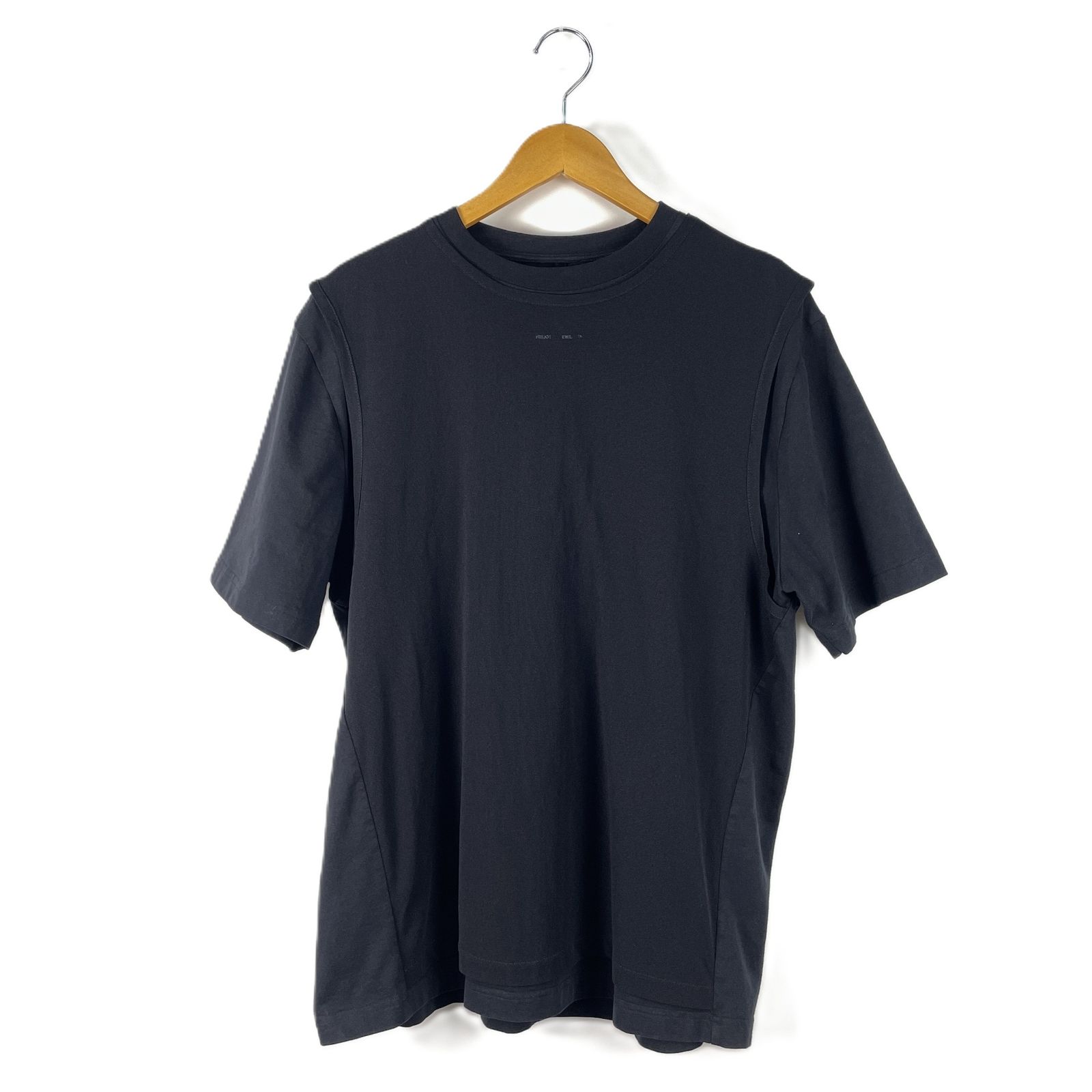HELIOT　EMIL　エリオットエミル　フェイクレイヤード　ロゴプリント　メッシュ　Tシャツ　ブラック