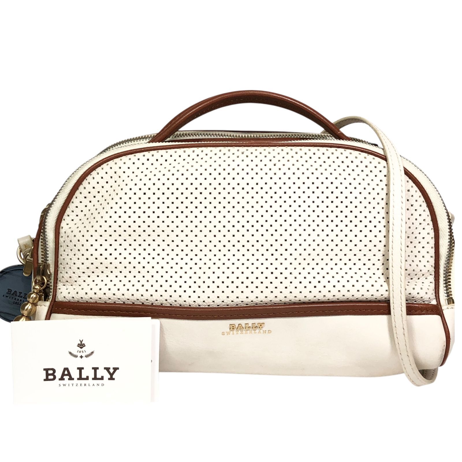 【バリー】本物 BALLY セカンドバッグ パンチング加工 2way ショルダーバッグ 斜め掛け ハンドバッグ 本革 レザー メンズ レディース 伊製
