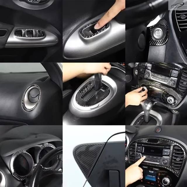 2011-2019年式 日産ジューク インフィニティ ESQ ソフトカーボンセンターコントロールギアシフトエアアウトレットフレームパネルステッカーアクセ