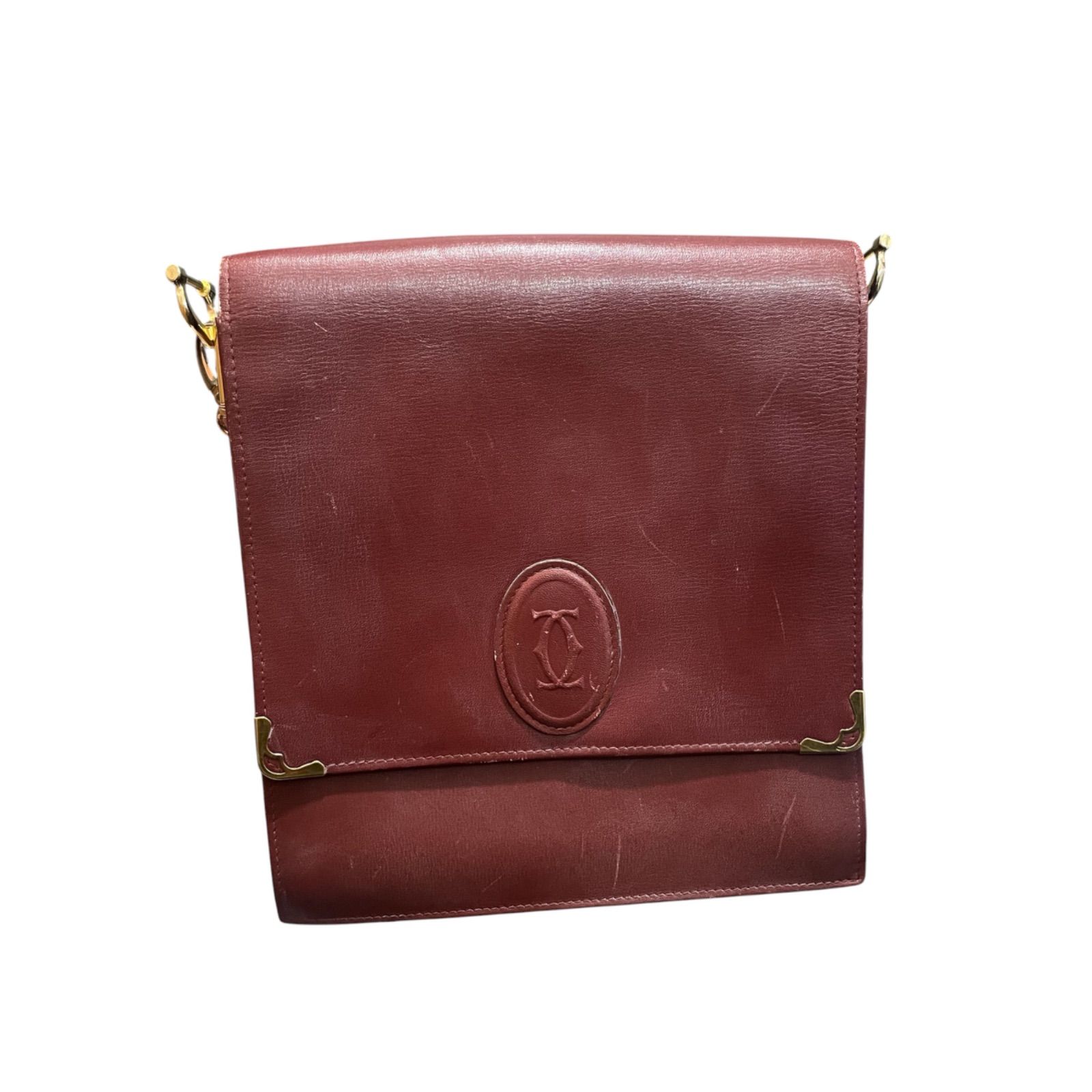 【廃盤】【販売終了品】Cartier カルティエ マストライン レザー スクエア ショルダーバッグ ボルドー ワインレッド バーガンディ ゴールド金具 カーフレザー 牛革 ヴィンテージ オールドカルティエ レディース ウィメンズ メッセンジャーバッグ 鞄 15,246円