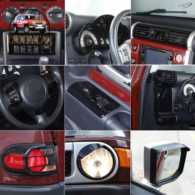 トヨタ FJ クルーザー 2007-2021 用 ABS ブラック 車内エアアウトレットフレーム ガラスリフトフレーム ステアリングホイールフレームステッカー 13,290円