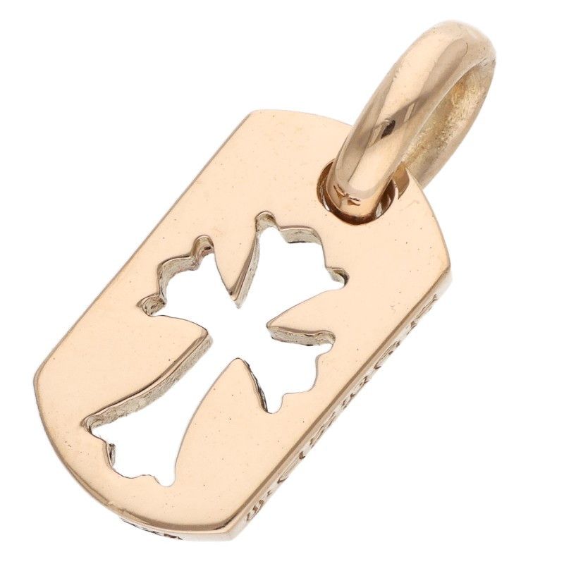 クロムハーツ 22K DT TNY CO CRS/タイニーカットアウトクロスドッグタグ チャーム/ゴールドネックレストップ メンズ