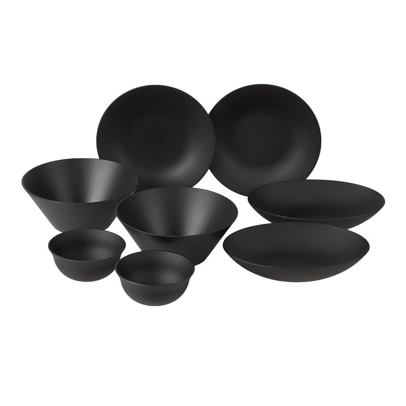 【新品】 rebirth(リバース) ナチュラルシリーズ 食器セット 8点入り 黒 日本製 一人暮らし プラスチック 軽い 電子レンジ対応 食洗機対応 (ブラック)