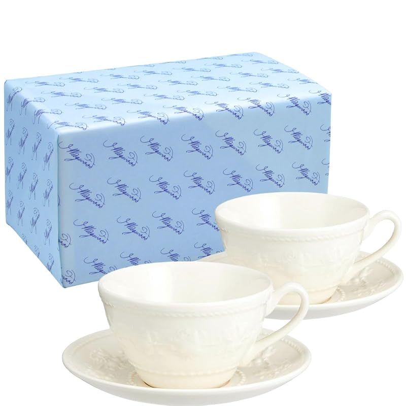 【新品】 【ウェッジウッド(Wedgwood) 公式ギフトラッピング】 フェスティビティ アイボリー ペア ティーカップ&ソーサー 250ml 陶器 食器 クリスマスプレゼント 結婚式 ギフト 引越し祝い aW1054007 正規輸入品