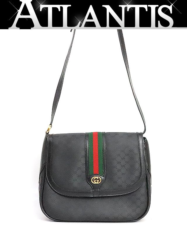【広尾店】グッチ GUCCI オールドグッチ シェリーライン ショルダーバッグ マイクロGG PVC×レザー 黒 001 116 0914 【19823】