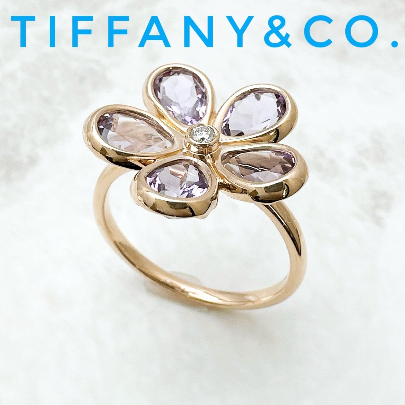 美品?Tiffany＆Co. ティファニー ガーデンフラワー アメシスト ダイヤモンド ピンクゴールド リング 約 20号 U