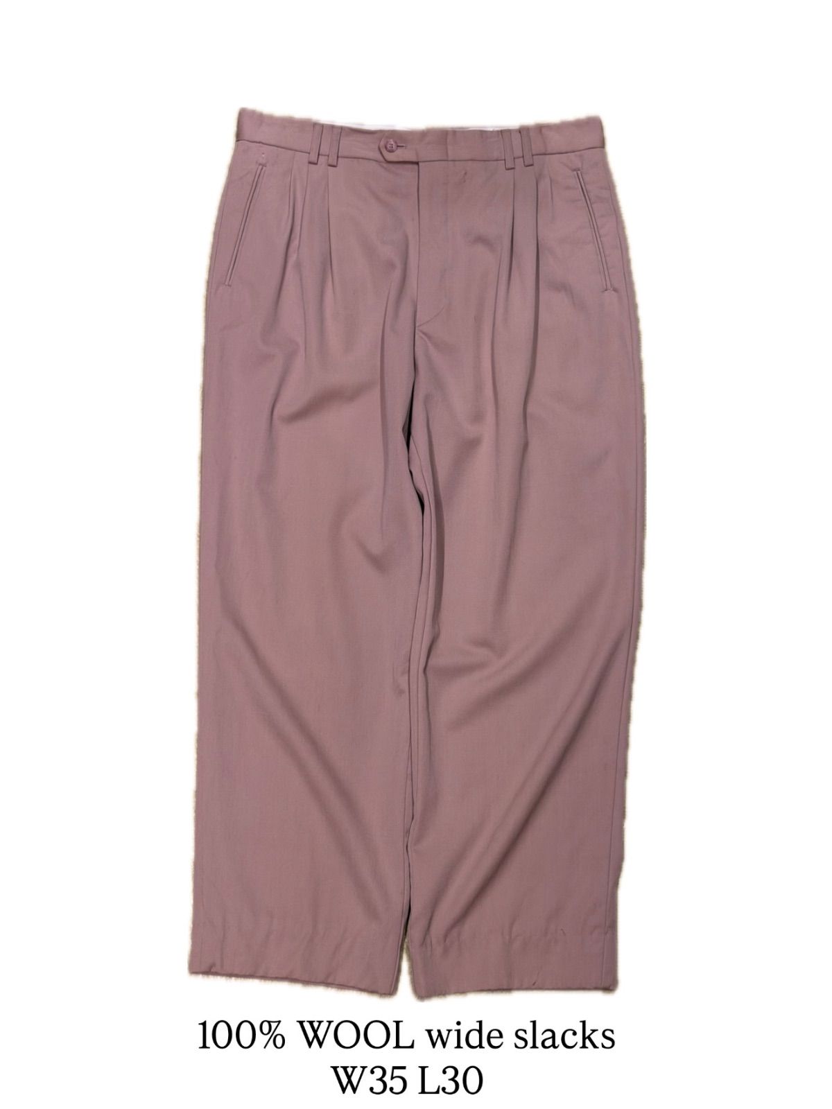 【 100% WOOL wide slacks 】 ANTONIO ROMANO　3タック　薄手 ウール パンツ　スラックス　ワイド　ピンク　《 W35 L30 》 8,393円