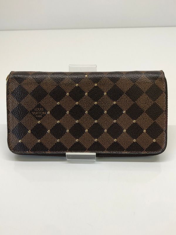 【現状渡し品】 LOUIS VUITTON ルイヴィトン N60122 ジッピーウォレット スタッズ ダミエ エベヌ 長財布 ラウンドファスナー (ICH) 【179-260823-AS-7-hon】