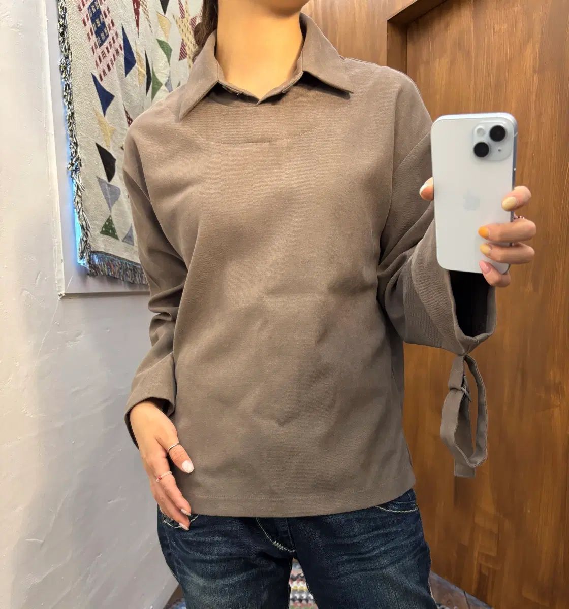 Lemui レディース ブラウン レイヤード ブラウス 長袖Tシャツ (h285)