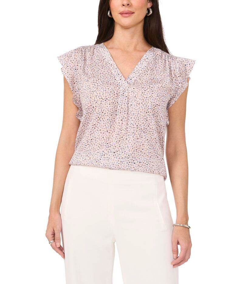 ヴィンスカムート レディース トップス シャツ Vネック フリル ブラウス Vince Camuto V Neck Ruffle Sleeve Blouse New Ivory アイボリー