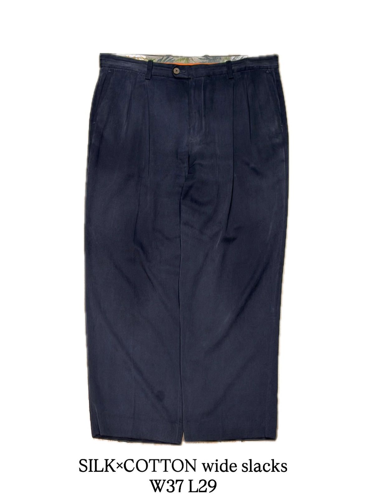【 SILK × COTTON wide slacks 】 Tommy Bahama 2タック ツータック 薄手 シルク パンツ スラックス ワイド 炭黒 《 W37 L29 》