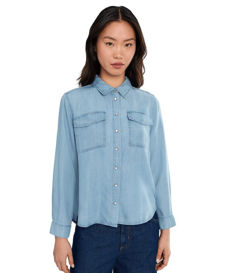 リヴァプール ロサンゼルス レディース トップス シャツ プチ デニム Liverpoolos Angeles Petite Long Sleeve Denim Shirt With Pockets