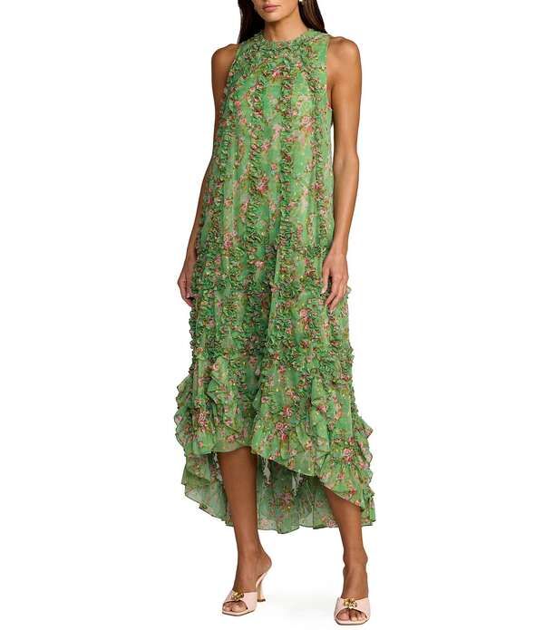 マックダガル レディース トップス ワンピース モックネック シフォン プリント フリル ミディ Mac Duggal Mock Neck Micro Ruffle Printed Chiffon S