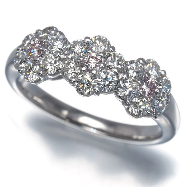 Pink & Clear Diamond 0.12ct/0.88ct Ring K18WG Sorting #199121