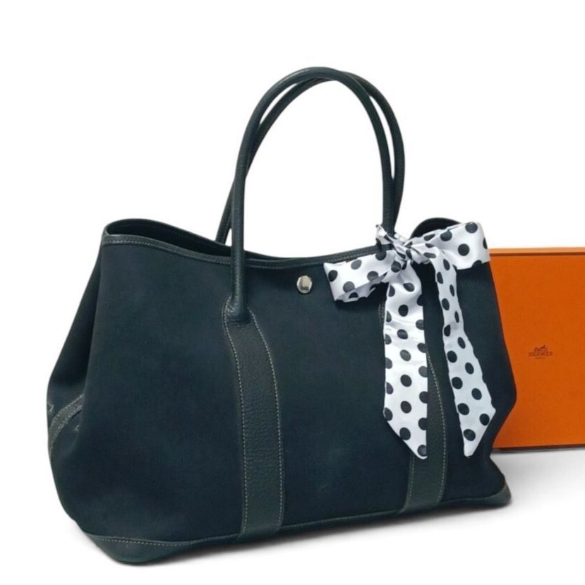 エルメス HERMES ガーデンパーティーPM ハンドバッグ トートバッグ トワルアッシュ カンバス　ブラック M刻印 □M　正規品　鑑定済　Garden Party PM　Tote Bag