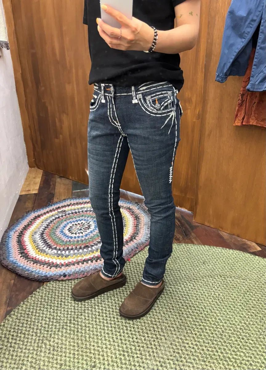 ラグナビーチ ステッチ デザインテープ ウォッシュ スキニー デニムパンツ (h305)