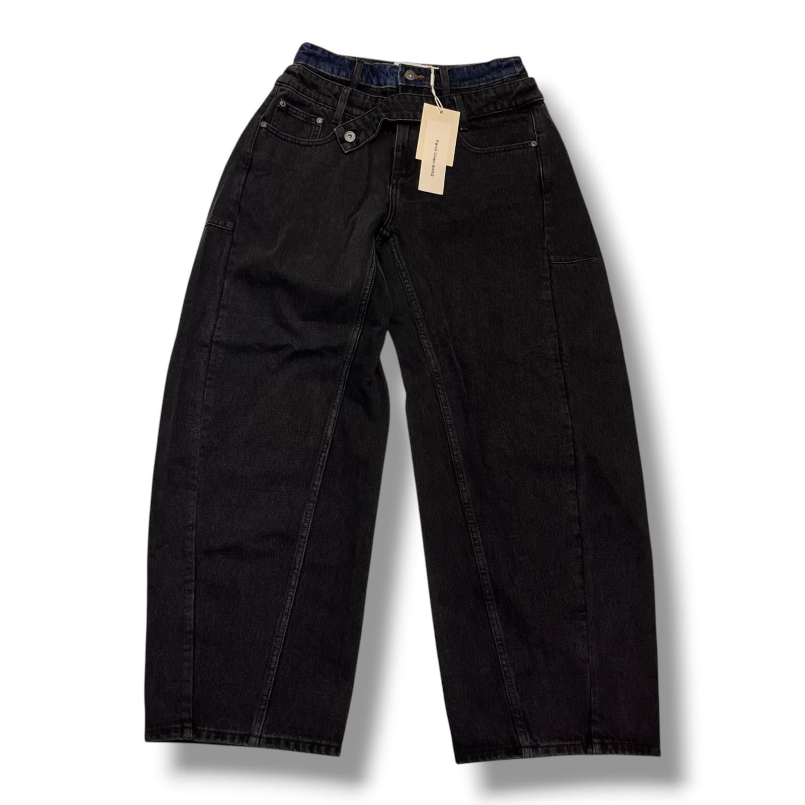 参考上代62700円 未使用 Feng Chen Wang Double Waistband Curved Sean Jeans デニムパンツ ジーンズ フェンチェンワン FUF20TR02 ブラック M （21687M） 11,850円