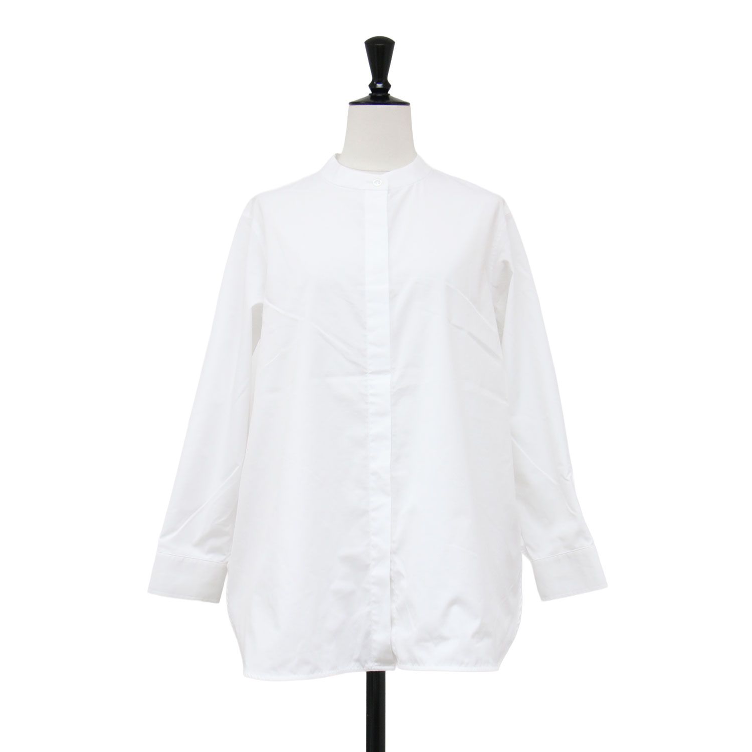 【美品】theory luxe セオリーリュクス シャツ ホワイト 白 S32(XXS) 26春夏 バンドカラー 長袖 シャツ LUXECOTTON NARVI SHIRT クルーネック バックヨーク タック 比翼ボタン 日本製【レディース】【中古】