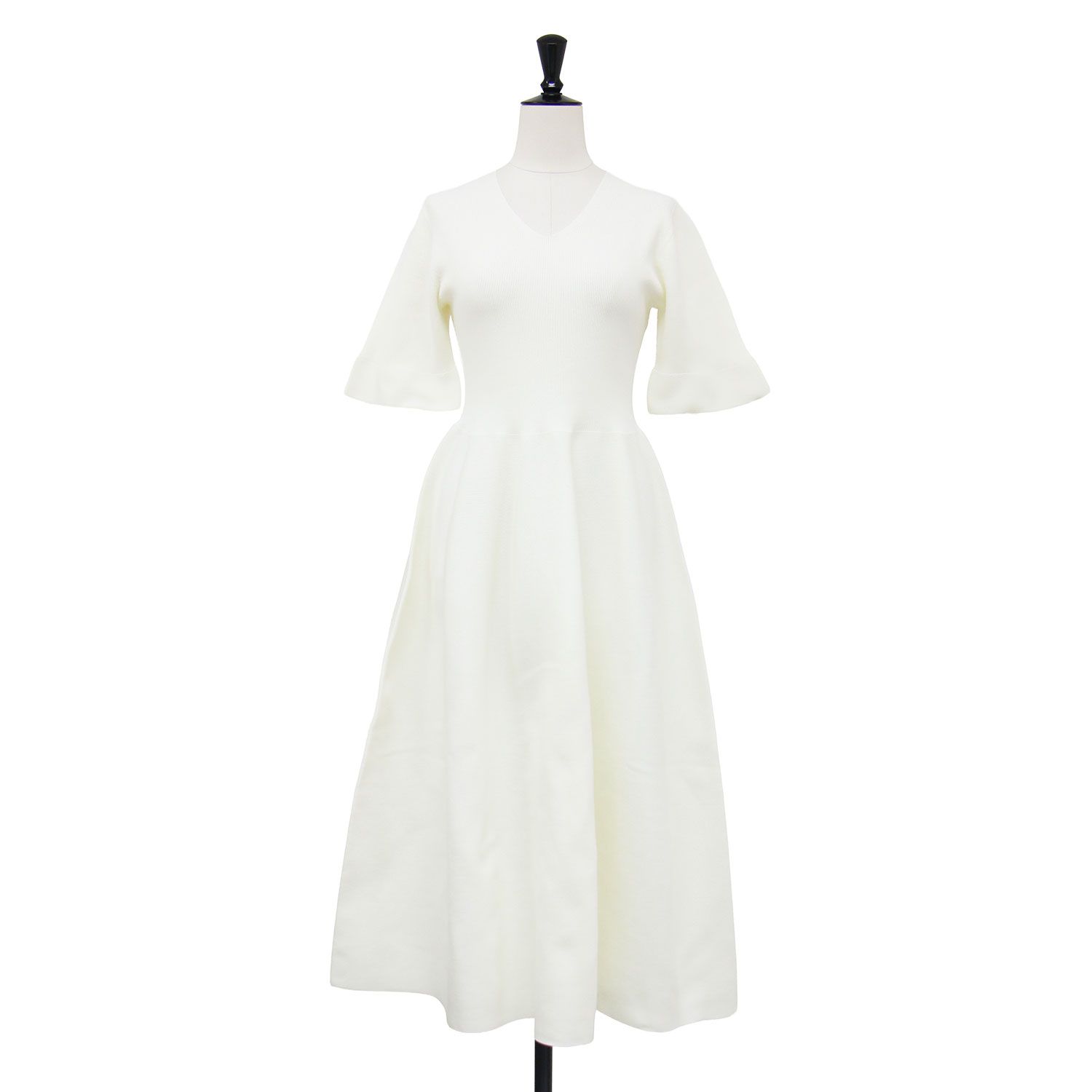 CELFORD セルフォード ワンピース アイボリー 36(S) 25春夏 Vネックホールガーメントワンピース ドレス ミディ丈 Aライン フレア 半袖 フレアスリーブ ニット ウォッシャブル 【レディース】【中古】