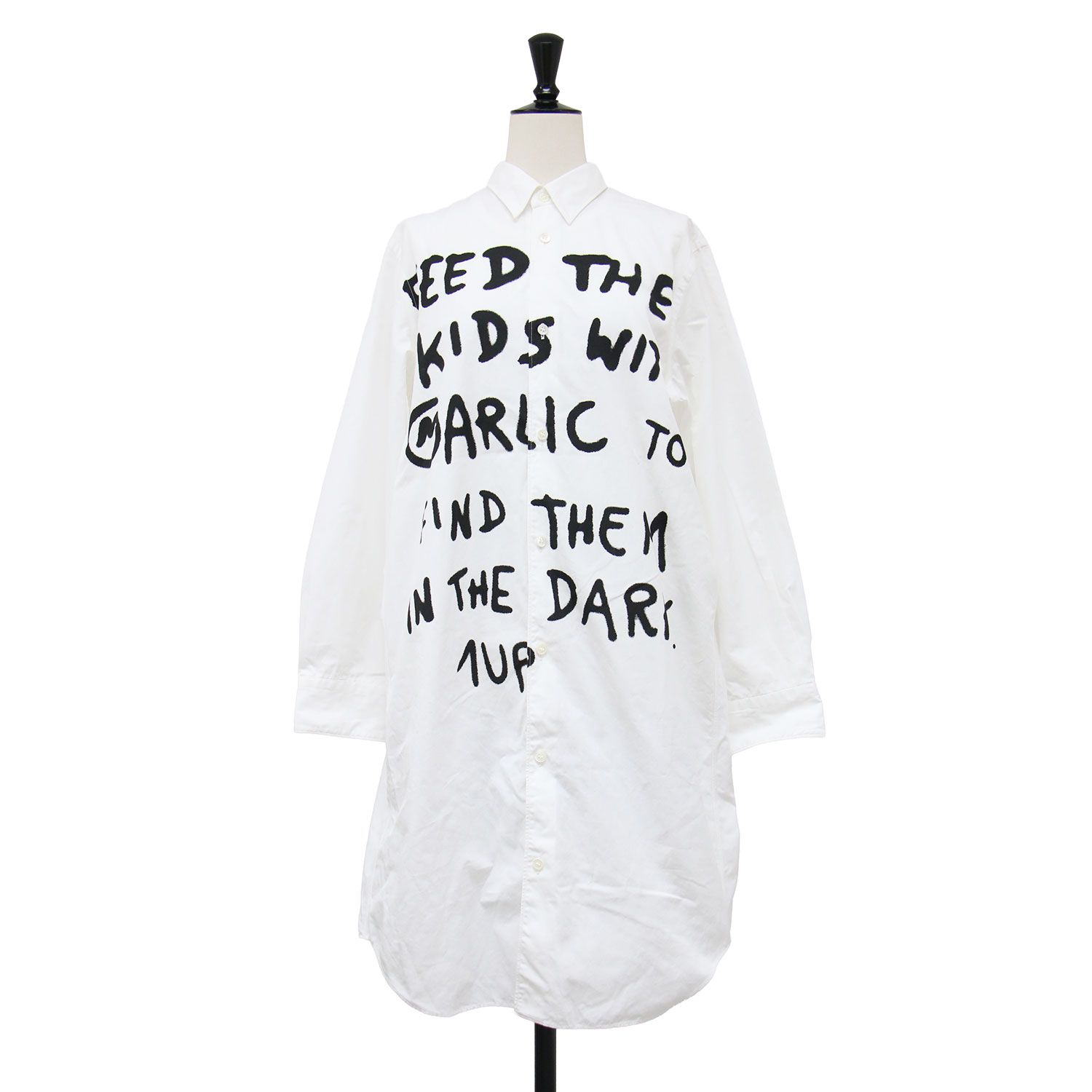 JUNYA WATANABE COMME des GARCONS ジュンヤワタナベ コムデギャルソン シャツワンピース ホワイト S プルオーバー ミディ丈 長袖 ロゴプリント バックヨーク タック コットン ウォッシャブル トップス【レディース】【中古】