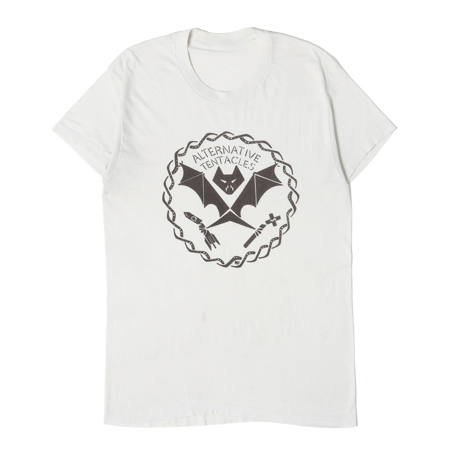 Vintage Music Item ヴィンテージミュージック 80s Alternative Tentacles Records オルタナティブ・テンタクルズ・レコード アイコンマーク Tシャツ ホワイト 白 L相当 80年代 古着【メンズ】【中古】
