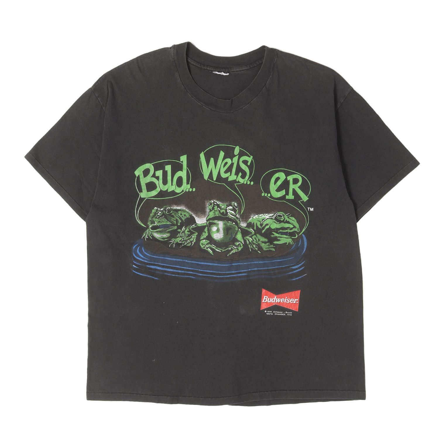 90s - 00s ヴィンテージ古着 希少モデル 90s Budweiser 両面プリント スリー フロッグ カエル Tシャツ ブラック 黒 XL相当 90年代 バドワイザー トップス カットソー 半袖【メンズ】【中古】