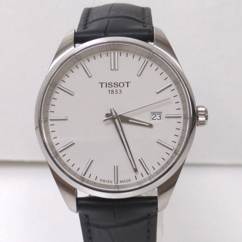 Dz459061 TISSOT ティソ T150410A PR100 40mm SS レザー クォーツ メンズ 腕時計 ホワイト 中古美品 19,525円