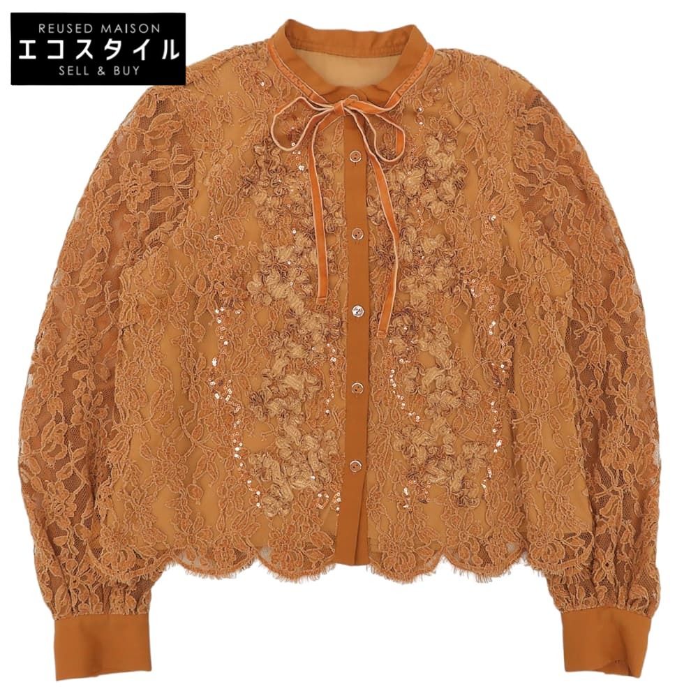 GRACE CONTINENTAL　グレースコンチネンタル　美品 モールレース シャツブラウス レディース ポリエステル混 キャメル 38 0123141400　38