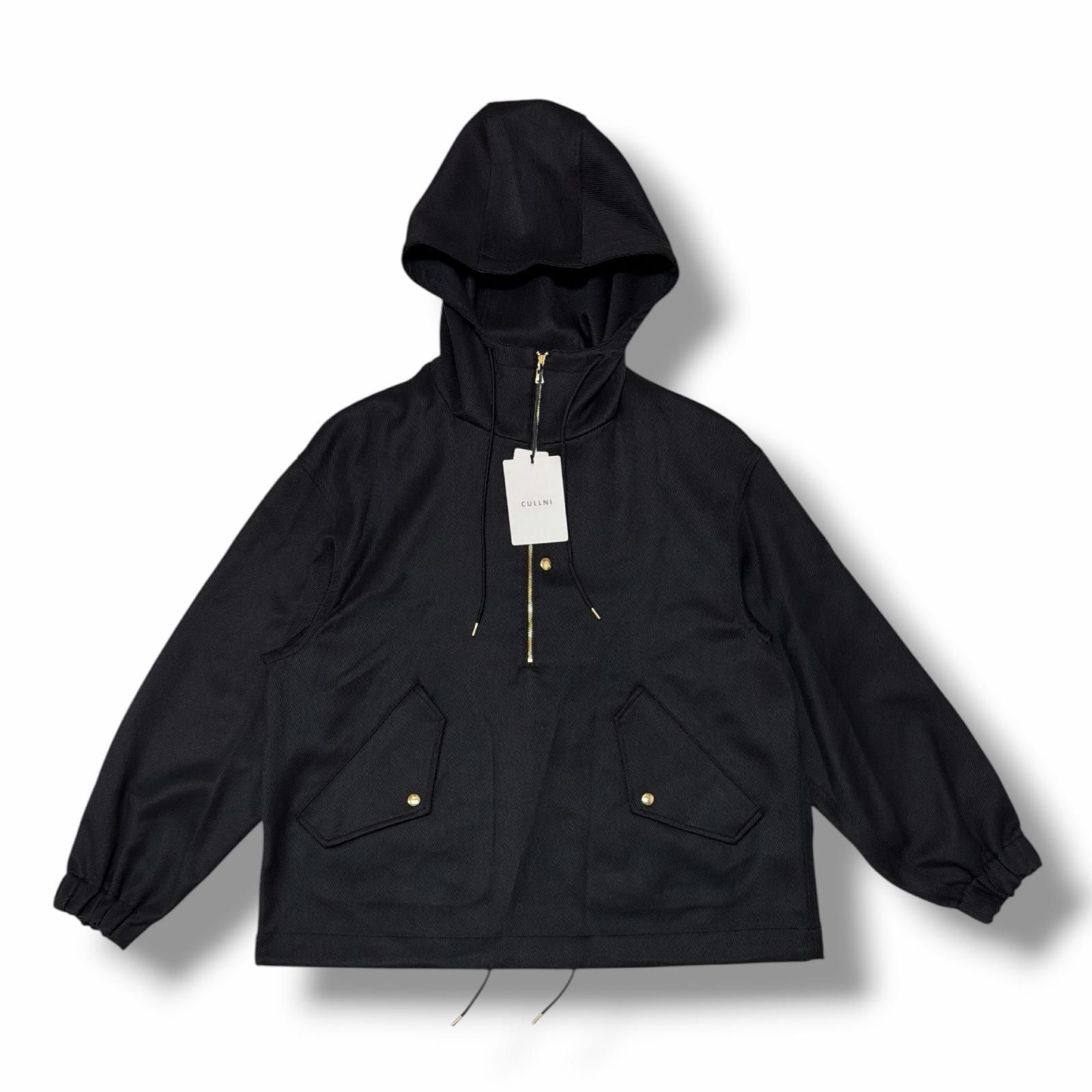 参考上代55000円 未使用 CULLNI Double Cloth Kersey Half Anorak Hoodie アノラックパーカー フーディー クルニ 25-AW-016 ブラック 1 (22000M)