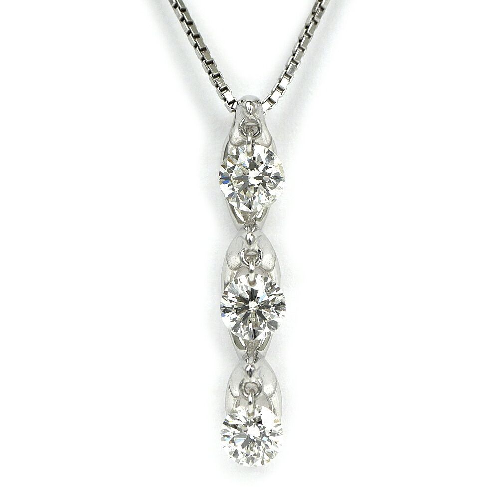 【名東】ネックレス ダイヤ 3石 0.50ct Pt850 Pt900 プラチナ 45cm ジュエリー 高級
