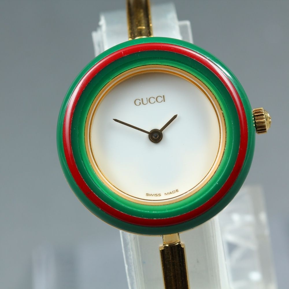 【稼働品】 GUCCI 11/12.2 ホワイト ゴールド 純正ブレス クオーツ レディース 腕時計 #17803