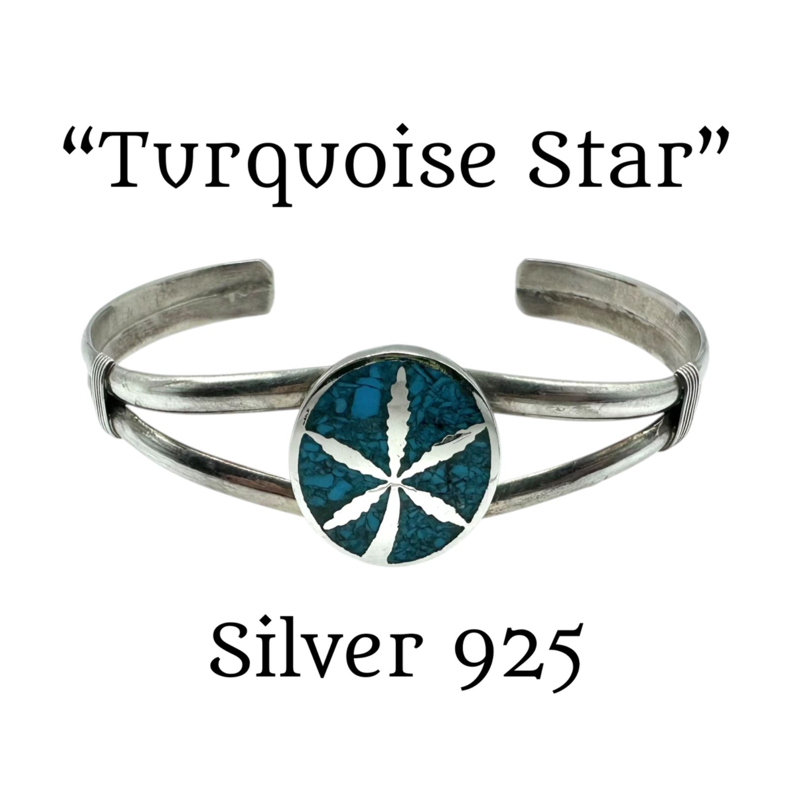 【鮮烈なブルー】 ターコイズ ボタニカル リーフ 葉っぱ Silver 925 刻印 80s Vintage Bangle Bracelet シルバー バングル ブレスレット ユニセックス クラシック 天然石 一点もの