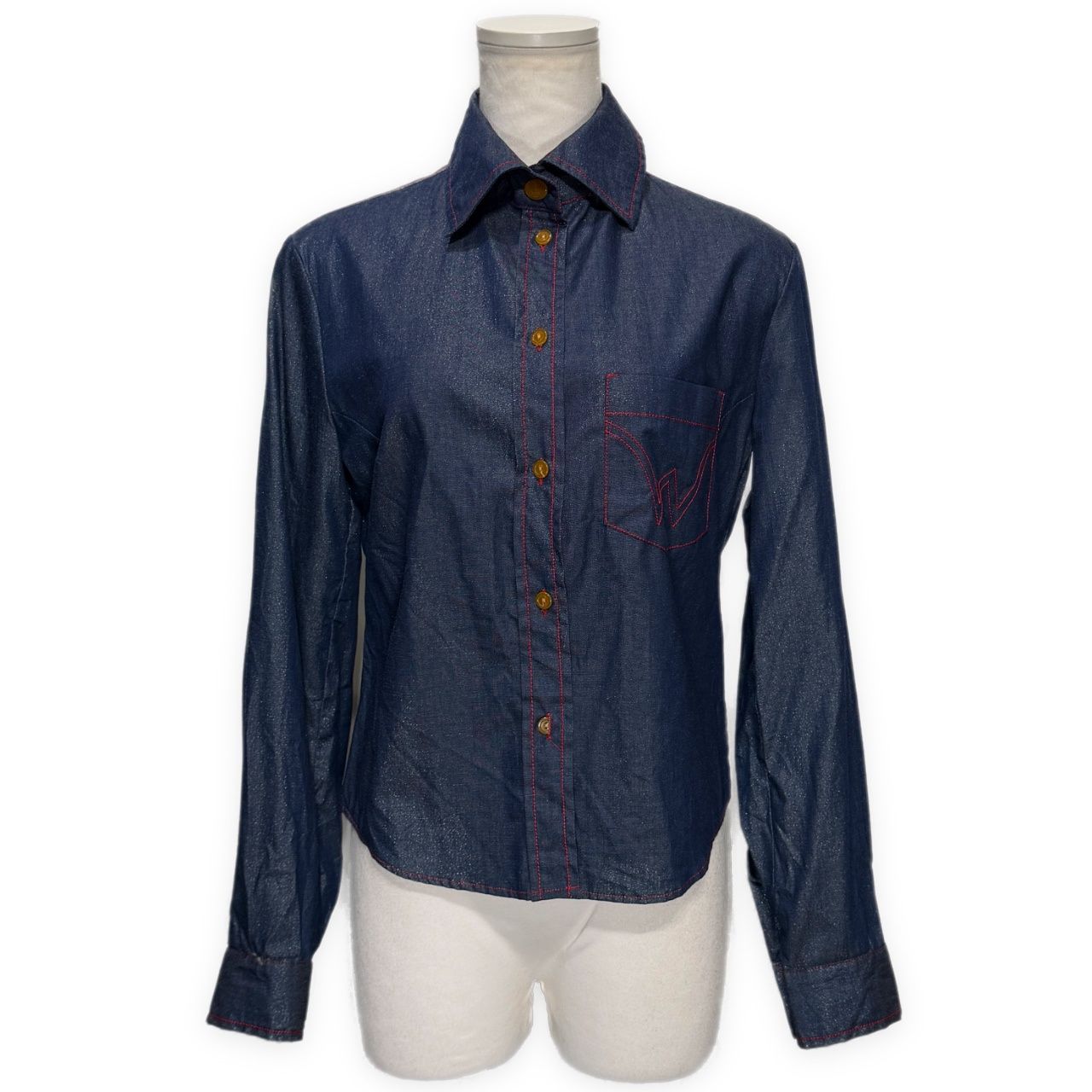 Vivienne Westwood MILAN ラメ混紡赤ステッチシャツ ブラウス Archive 90s ヴィヴィアンウエストウッド レディース