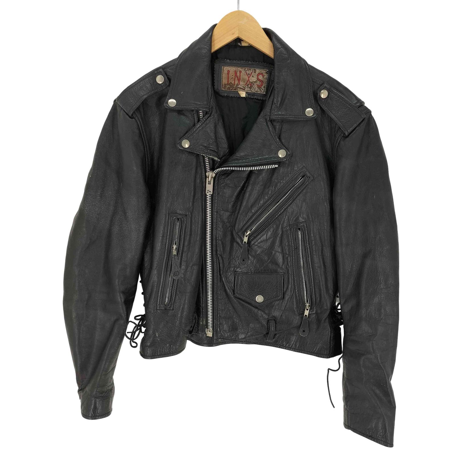 ユーズドフルギ USED古着 INXS 本革 ダブル ライダース レースアップ メンズ 42