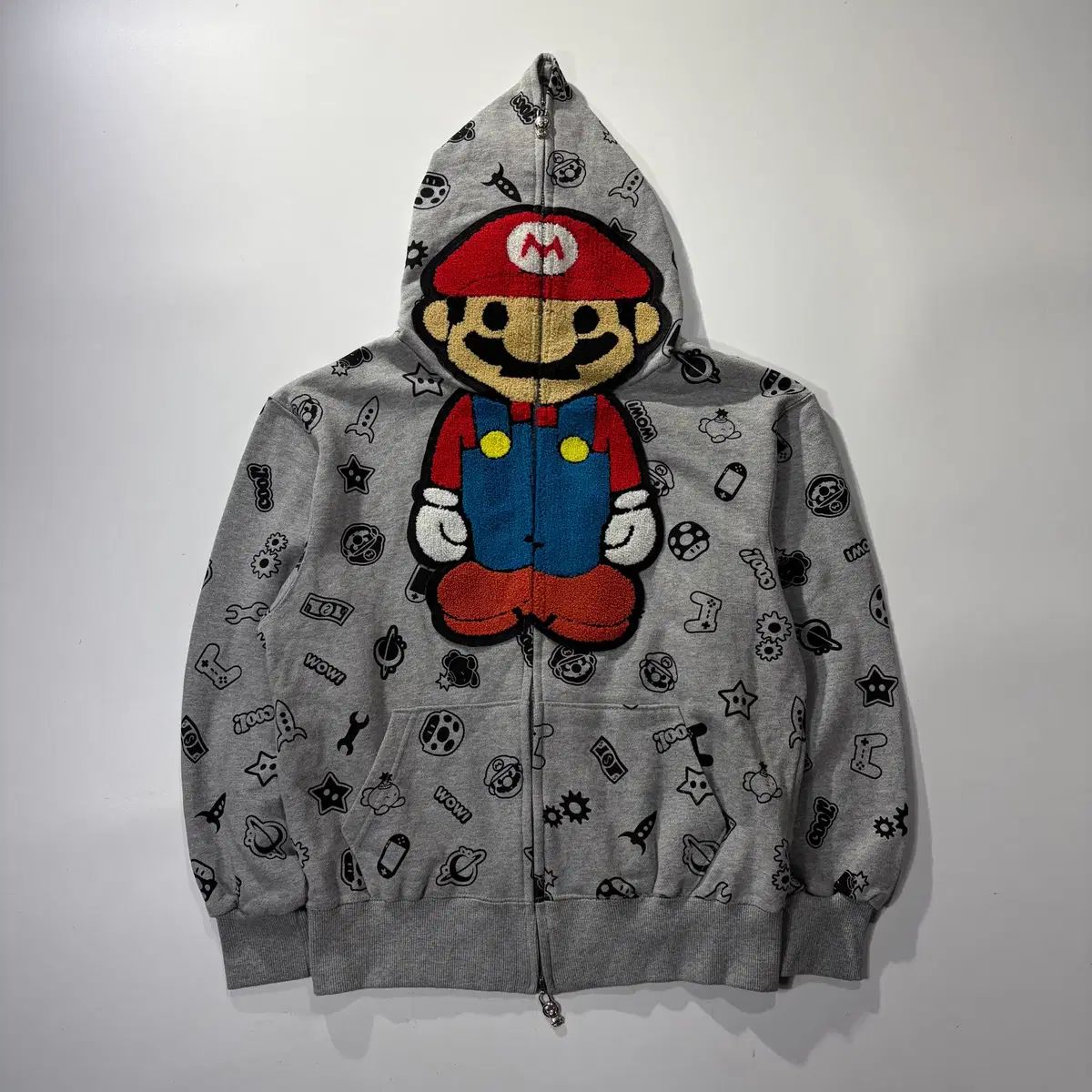 A BATHING APE BAPE x スーパーマリオ グレー フルジップアップ フーディー