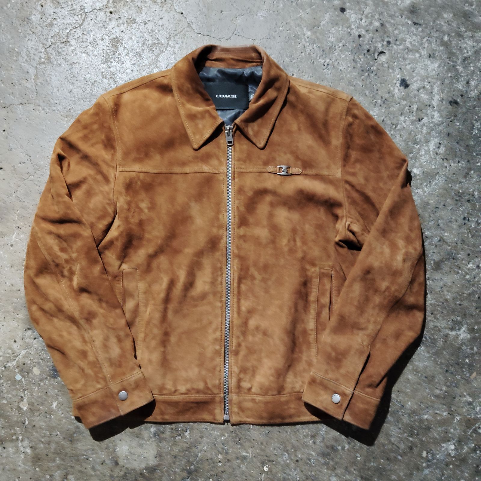 COACH Lightweight Suede Heritage C Jacket 裏地総柄 スエードレザージャケット ブラウン L コーチ CAY78 21,608円