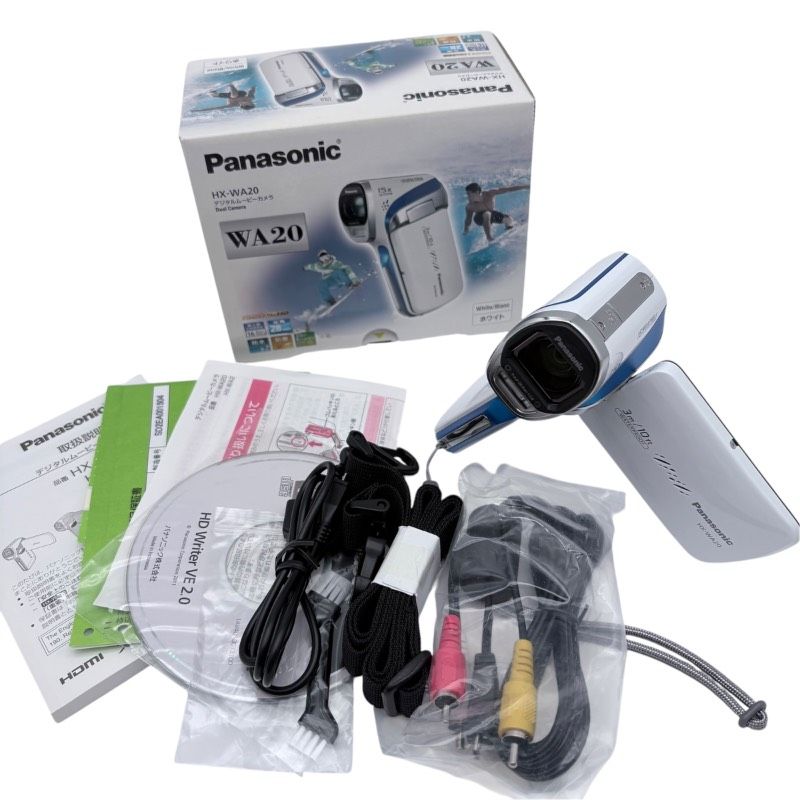 【美品】Panasonic HX-WA20 ホワイト 防水 デジタルムービーカメラ フルHD 16GB SDカード付 パナソニック