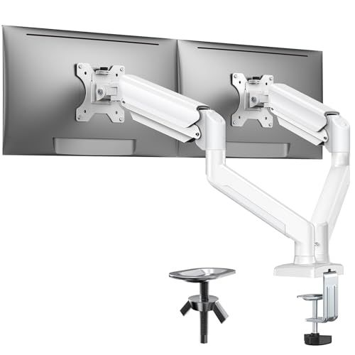 ErGear モニターアーム デュアル 2画面 白 ホワイト 17?32インチ対応 耐荷重10kg ガススプリング式 ディスプレイアーム PCアーム ロング VESA 75x75mm 100x100mm対応 クランプ式 グロメット式 多角度調 3be8d67b