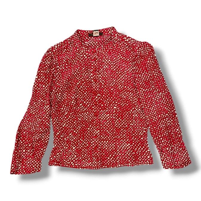 国内正規 LOUIS VUITTON All over pattern silk blouse 総柄ブラウス 長袖シャツ ルイヴィトン レッド 38 （2497MG）