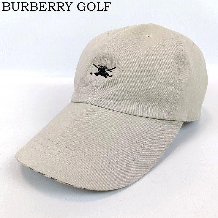 BURBERRY GOLF バーバリー ゴルフ 刺繍 ホースロゴ キャップ 帽子 ノバチェック グレージュ系 アジャスター付