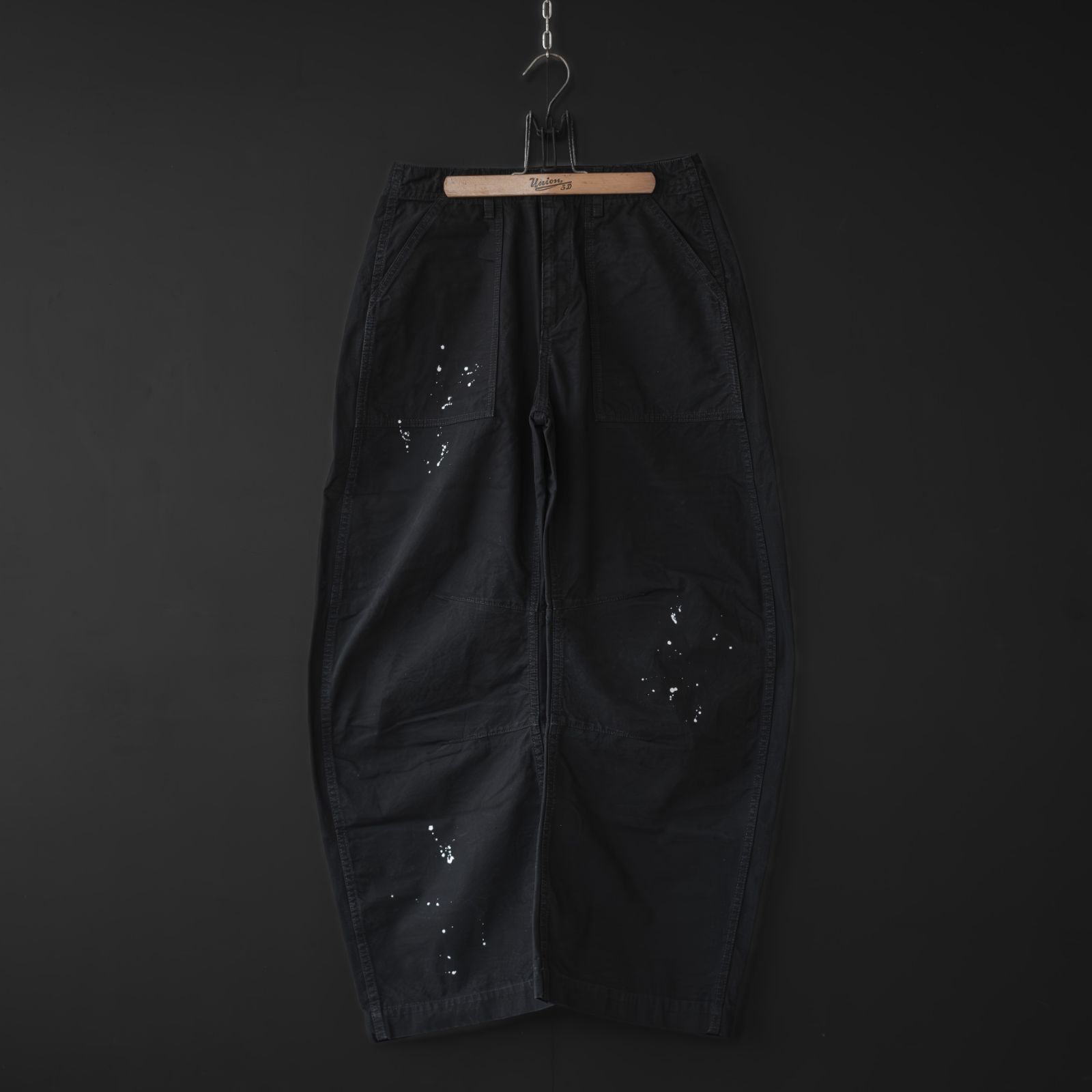 -新品- 【Universal Style Wear】 curve baker pants (black) | ユニバーサルスタイルウェア ベイカーパンツ ペンキ飛ばし ワイド カーブパンツ 661017