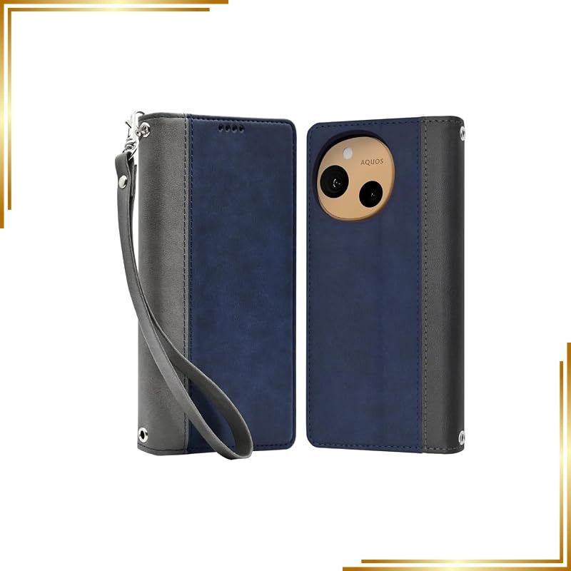 [Brand New] Shizuka Will Case Cover for AQUOS Sense10/Sense9 for SH-53E for SHG14 SH-M29 Case Cover Notebook Type Genuine Leather Style Aquos Sense 9 Leather Case 1 Pack Navy x Gray 0