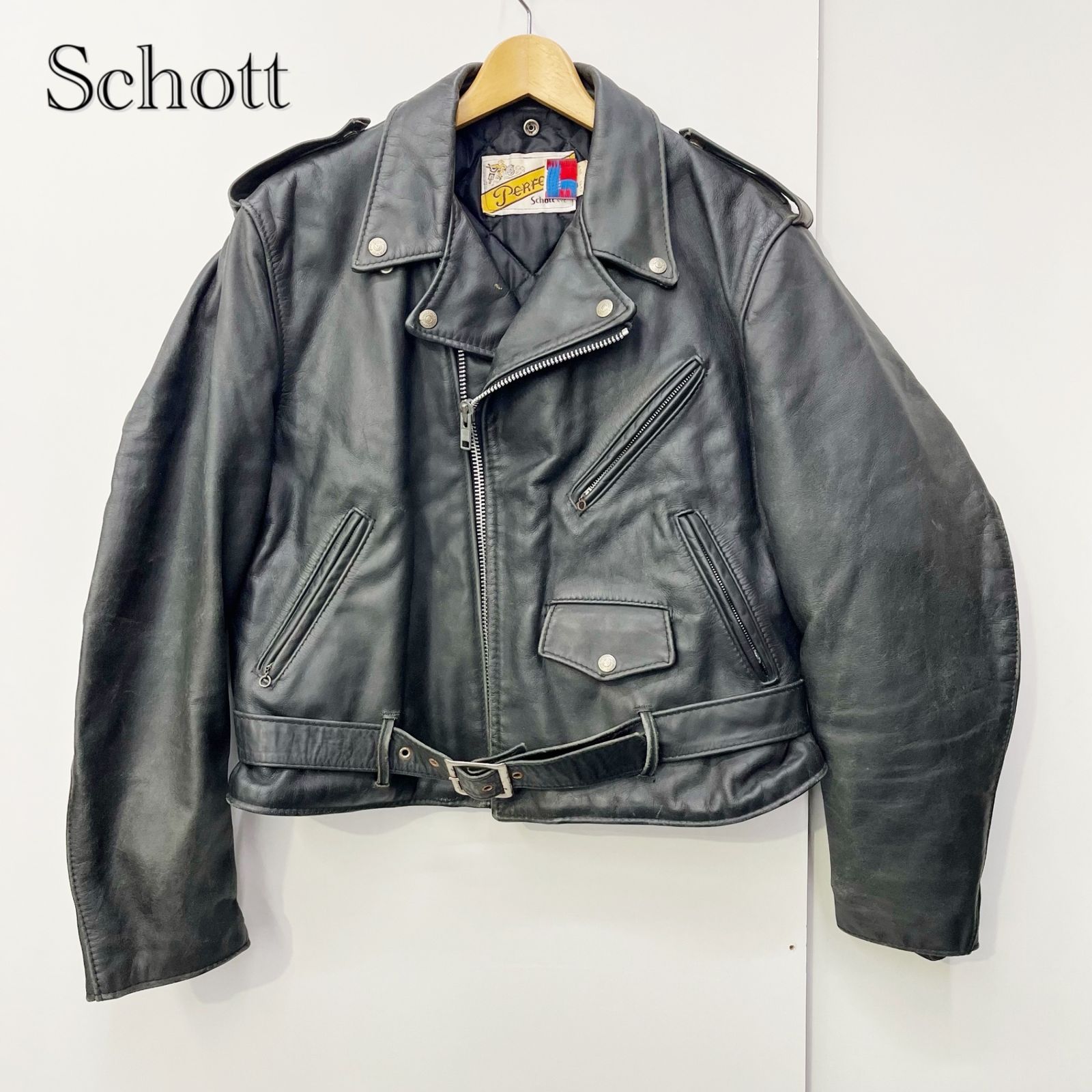 Schott ショット ライダースジャケット レザージャケット 618 ダブル サイズ44 ブラック メンズ _208