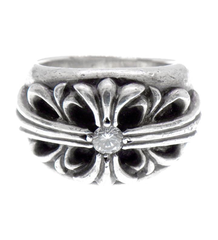 クロムハーツ CHROME HEARTS 【 FLRL CRS 1DIA 】 フローラル クロス ワンダイヤ シルバー リング　52841