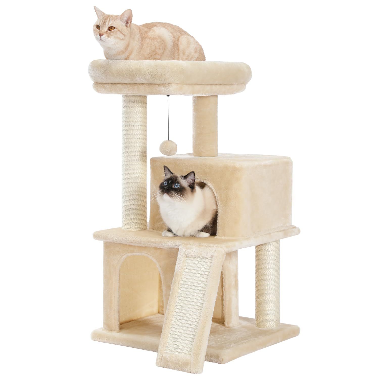 PAWZ Road キャットタワー 低い シニア 短足 子猫 スリム ミニ 小型 猫タワー 2段ベッド コンパクト 省スペース 据え置き おもちゃ 多頭飼い 猫爪研ぎポール 麻紐スロープ 安定 - 高さ86cm ベージュ Ju 6,844円